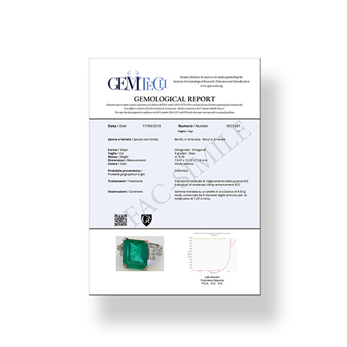 Certificazione gemmologica di un gioiello con smeraldo