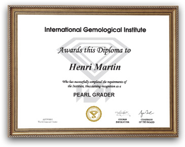 Diploma IGI relativo al corso sulle perle