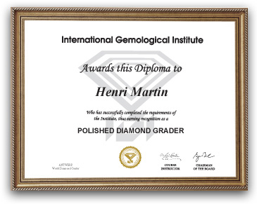 Diploma IGI relativo al corso sul diamante