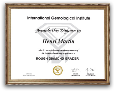 Diploma IGI relativo al corso sul diamante grezzo