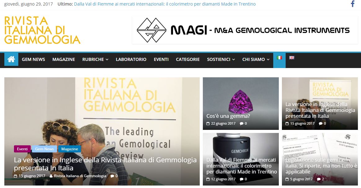 Homepage del sito della Rivista Italiana di Gemmologia (IGR)