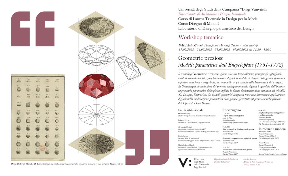 Locandina dell’evento “Geometrie preziose. Modelli parametrici dall’Encyclopédie (1751-1772)”